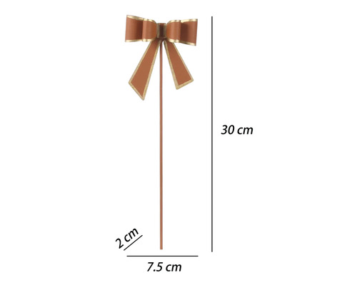 Dekoschleife am Stab aus Metall, braun mit goldenem Rand, Höhe 30 Zentimeter, Breite 7,5 Zentimeter, Tiefe 2 Zentimeter.