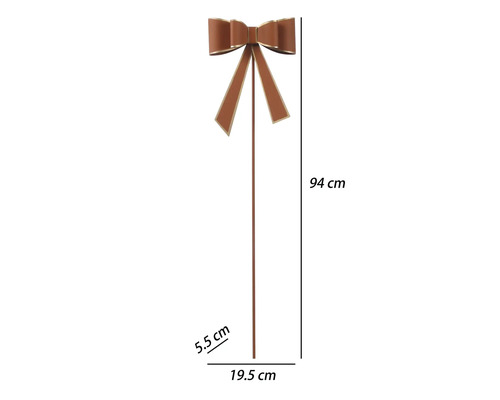 Gartenstecker mit brauner dekorativer Schleife, Maße 94 mal 19,5 mal 5,5 Zentimeter.
