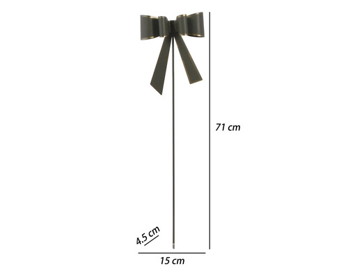 Gartenstecker Schleife aus Metall mit Maßen 71 Zentimeter hoch, 15 Zentimeter breit und 4,5 Zentimeter tief.