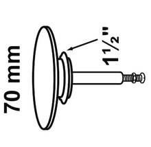 Bouchon de lavabo avec un diamètre de 70 millimètres et un raccord de 1 1/2 pouce.