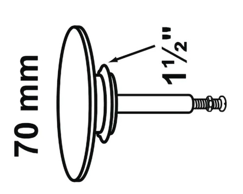 Bouchon de lavabo avec un diamètre de 70 millimètres et un raccord de 1 1/2 pouce.
