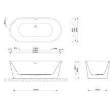 Dessin technique d une baignoire ilot ovale avec cotes: longueur 1690 millimetres, largeur 800 millimetres, hauteur 580 millimetres.