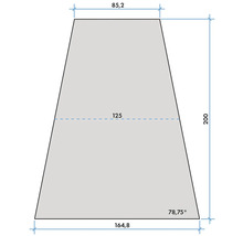 Dessin technique d'un trapèze : largeur haut 85,2, bas 164,8, milieu 125, hauteur 200 et angle 78,75 degrés.