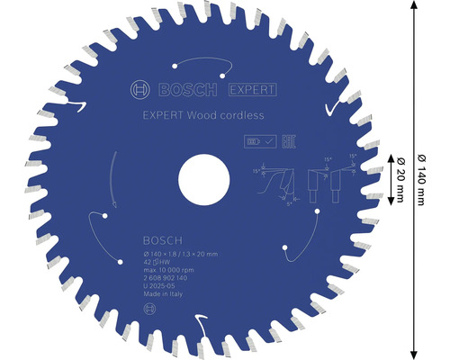 Bosch Expert Wood cordless Kreissägeblatt mit 140 Millimeter Durchmesser und 42 Zähnen für Akku Handkreissägen