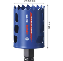 Scie-cloche bleue Bosch Expert Carbide Technology, diamètre 51 millimètres, longueur utile 60 millimètres.