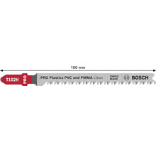 Lame de scie sauteuse Bosch T102H pour des coupes nettes dans le PVC et PMMA, 100 millimètres, fabriquée en Suisse, Bosch Logo.