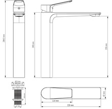 Dessin technique pour un mitigeur de lavabo avec dimensions en millimètres. La hauteur totale est de 284,5 millimètres.