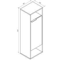 Schéma dimensionnel d un meuble haut de salle de bains avec une porte et des étagères ouvertes. Largeur 402 millimètres, profondeur 320 millimètres.