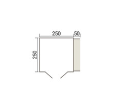Dessin technique d'un plan au sol avec des dimensions de 250 centimètres sur 250 centimètres et une extension de 50 centimètres.