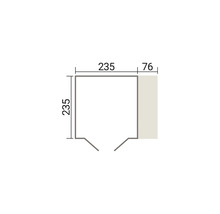 Dessin technique avec des dimensions de 235 sur 235 centimètres et une zone d annexe latérale de 76 centimètres de large.