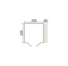Dessin technique d une cabine de douche carrée avec des dimensions de 235 sur 235 centimètres et une paroi latérale supplémentaire de 50 centimètres