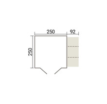 Dessin technique d un plan d etage carre avec des dimensions de 250 par 250 centimetres et une extension supplementaire de 92 centimetres.