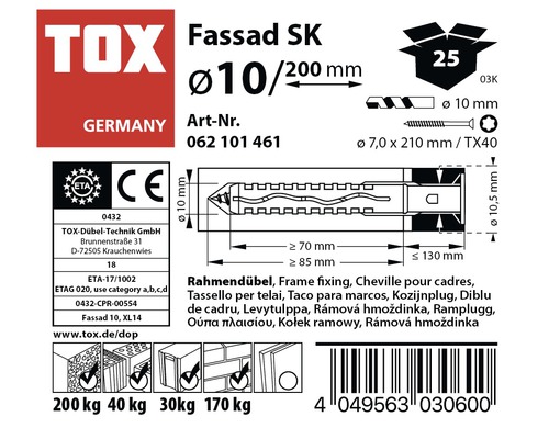 TOX Fassad SK Dübel Informationen
