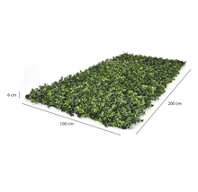Künstliche Hecke, Masse 100 Zentimeter mal 200 Zentimeter, Tiefe 6 Zentimeter.
