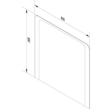 Dessin technique d'un miroir carré aux coins arrondis, dimensions 800 par 800 millimètres.