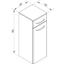 Meuble bas de salle de bain avec un tiroir et une porte, dimensions : 826 par 302 par 320 millimètres.