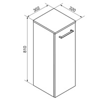 Dessin technique d'un meuble bas de salle de bain avec dimensions : hauteur 810, largeur 302 et profondeur 320.