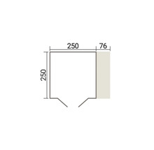 Dessin technique d un plan avec des dimensions de 250 centimètres par 250 centimètres et une zone annexe supplémentaire de 76 centimètres.