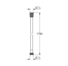 Masszeichnung Brauseschlauch mit einer Länge von 1750 Millimetern und G ein halb Zoll Anschlüssen.