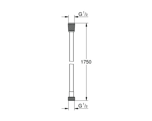 Masszeichnung Brauseschlauch mit einer Länge von 1750 Millimetern und G ein halb Zoll Anschlüssen.