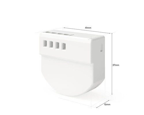 Module de relais domestique intelligent avec des dimensions de 41 millimètres sur 37 millimètres sur 15 millimètres.