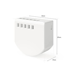 Module encastré blanc pour maison intelligente avec les dimensions 41 millimètres de largeur, 37 millimètres de hauteur et 17 millimètres de profondeur.