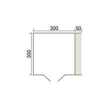 Représentation schématique d'un plan avec des dimensions de 300 centimètres par 300 centimètres plus une section de 50 centimètres.