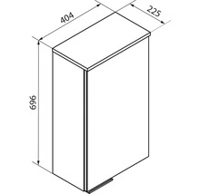 Dessin technique d un meuble avec les dimensions 696 millimètres de hauteur, 404 millimètres de largeur et 225 millimètres de profondeur.