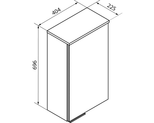 Dessin technique d un meuble avec les dimensions 696 millimètres de hauteur, 404 millimètres de largeur et 225 millimètres de profondeur.