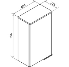 Dessin technique d'un meuble avec des dimensions de 696 millimètres de hauteur, 404 millimètres de largeur et 225 millimètres de profondeur.