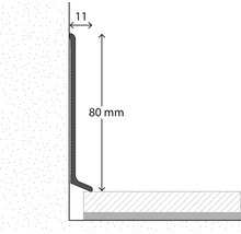 Schnittzeichnung einer Sockelleiste mit einer Höhe von 80 Millimeter und einer Breite von 11 Millimeter an Wand und Boden.