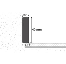 Masszeichnung Sockelleiste: Höhe 40 Millimeter, obere Breite 10 Millimeter, untere Breite 12 Millimeter.