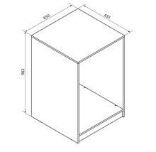 Dessin technique d'un caisson d'armoire avec les dimensions : hauteur 982 millimètres, largeur 651 millimètres, profondeur 650 millimètres.