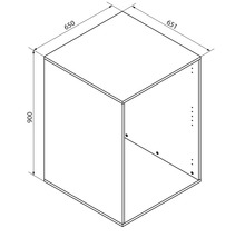 Dessin technique d'un meuble de cuisine de 900 millimètres de hauteur, 650 millimètres de largeur et 651 millimètres de profondeur.
