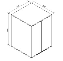 Schéma avec dimensions d'un meuble de 900 millimètres de hauteur, 651 millimètres de largeur et 650 millimètres de profondeur.