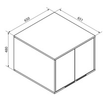Dessin technique d'un meuble avec les dimensions : hauteur 480 millimètres, largeur 651 millimètres et profondeur 650 millimètres.