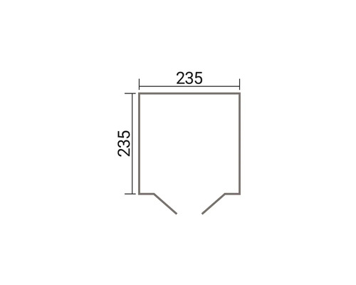 Dessin technique d une forme carrée avec des dimensions de 235 par 235 millimètres et une ouverture en bas.