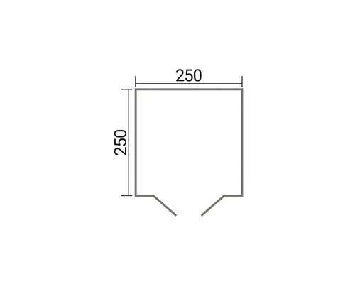 Dessin technique avec dimensions pour un composant carré de 250 sur 250 millimètres
