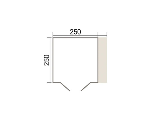 Croquis avec dimensions pour un plan carré de 250 par 250 centimètres avec une ouverture d entrée.