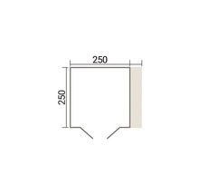 Dessin technique avec dimensions 250 par 250 millimètres pour un produit carré avec entrée biseautée