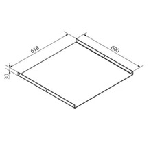 Dessin technique d'une étagère avec les dimensions 618 millimètres par 600 millimètres et une hauteur de 30 millimètres.