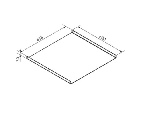 Dessin technique d'une étagère avec les dimensions 618 millimètres par 600 millimètres et une hauteur de 30 millimètres.