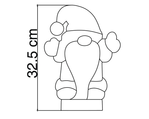 Dessin au trait d'un gnome de Noël d'une hauteur de 32,5 centimètres.