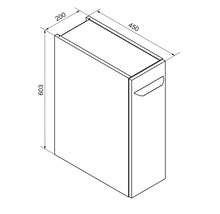 Dessin technique d'un meuble de salle de bain avec les dimensions hauteur 603 millimètres, largeur 200 millimètres, profondeur 450 millimètres.