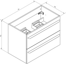 Dessin technique d'un meuble sous-vasque avec deux tiroirs, largeur 794 millimètres, profondeur 450 millimètres, hauteur 603 millimètres.