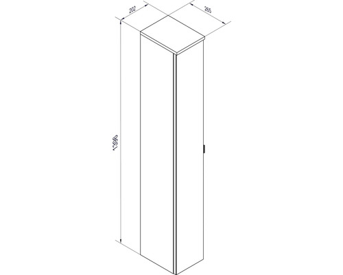 Dessin technique d une armoire haute avec dimensions : hauteur 1396 millimètres, largeur 265 millimètres, profondeur 202 millimètres.