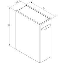 Dessin technique d'un meuble bas de salle de bain étroit, 603 millimètres de hauteur, 450 millimètres de profondeur et 200 millimètres de largeur.