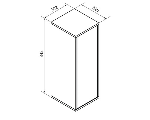 Dessin technique d'un meuble avec une hauteur de 842 millimètres, une largeur de 320 millimètres et une profondeur de 302 millimètres.