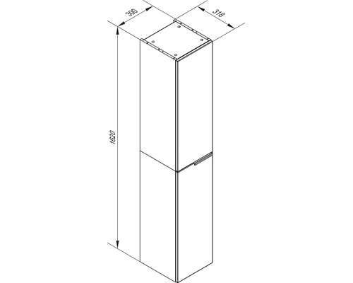 Dessin technique d'une colonne de salle de bains avec les dimensions 1620 par 318 par 300 millimètres.