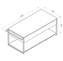 Dessin technique d'une table avec dimensions : largeur 1072 millimètres, profondeur 475 millimètres, hauteur 441 millimètres.